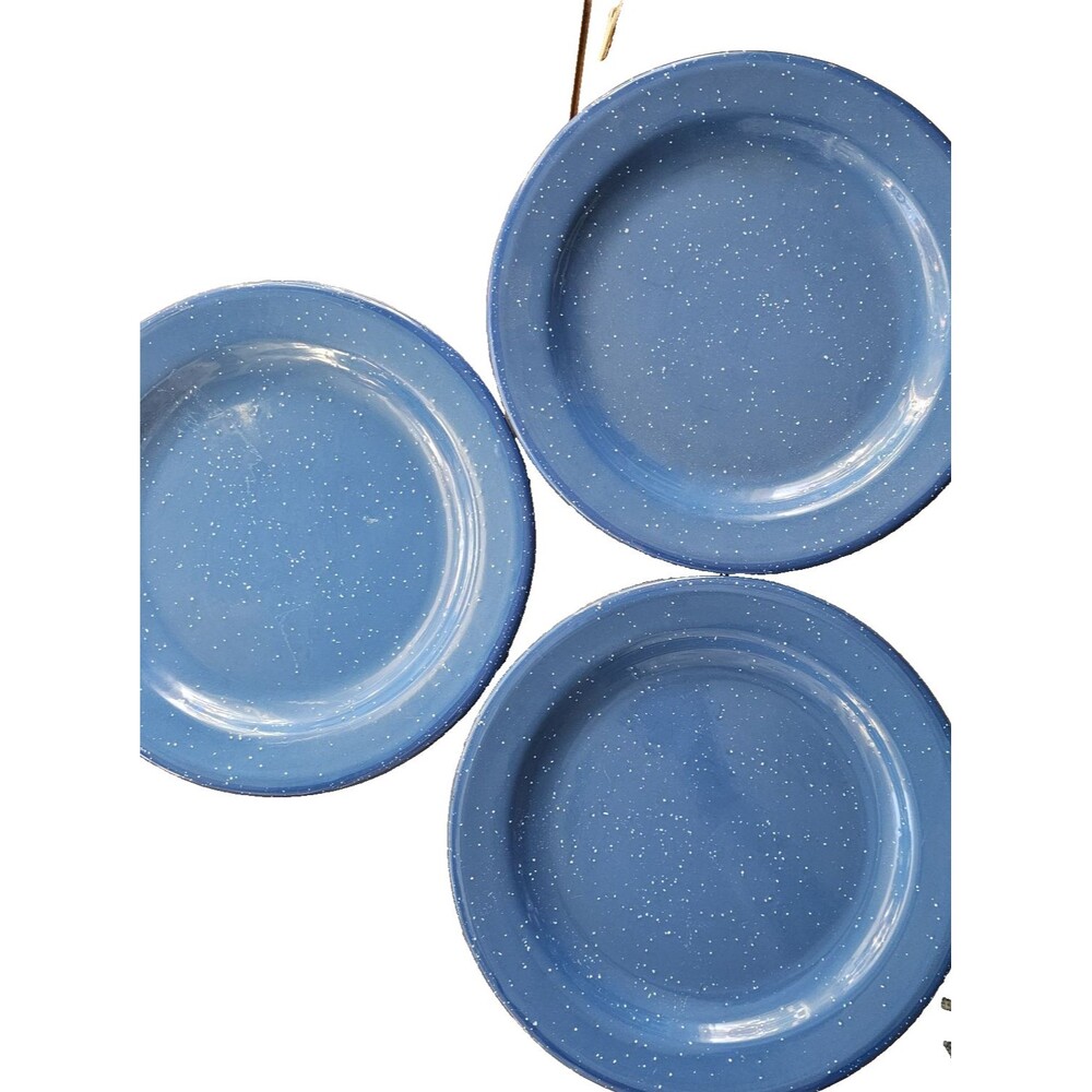 Vintage Enamelware Blue And White Speckled Plates 10 1/4” Set Of 6 *See Chip - Picture 4 of 7